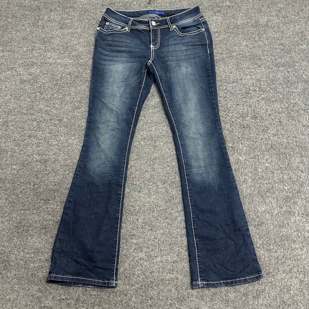 Apt. 9 Jeans Womens Size 6 Dark Wash Bootcut Rayon Blend Rhinestone Pocket Denim